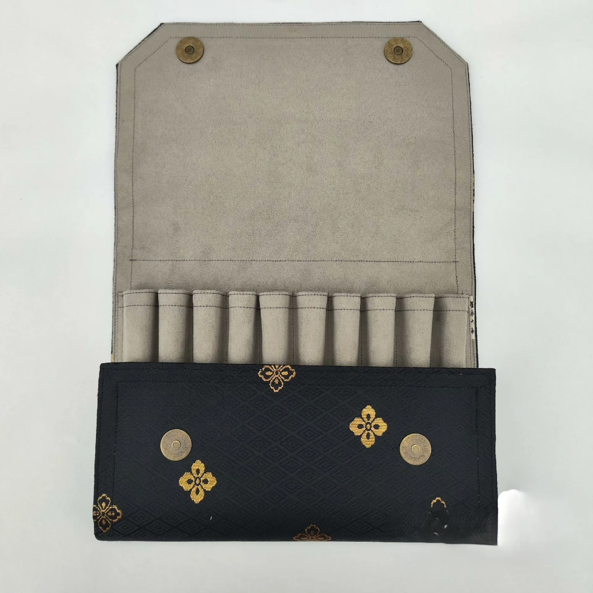 Picture 5: High Quality Pen Bag With 10-hole Canvas, Brocade, Velvet Lining, Pen Bag Wholesale Customization   23x17cm
