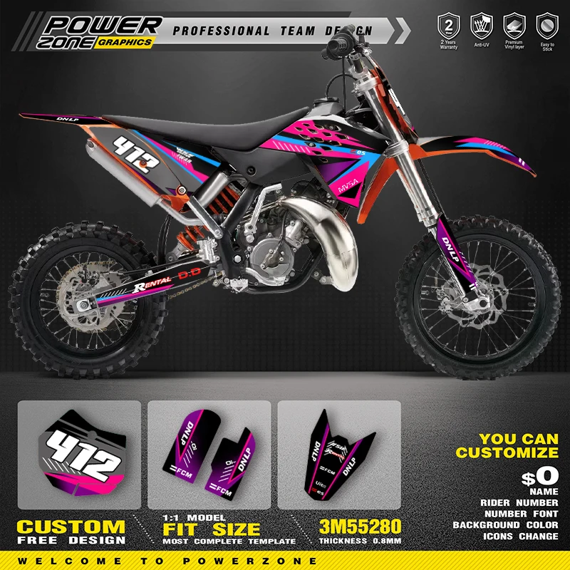 

PowerZone пользовательские графические фоны для команды, наклейки для комплекта наклеек 3 м для KTM SX65 2009 2010 2011 2012 2013 2015 SX65cc 010