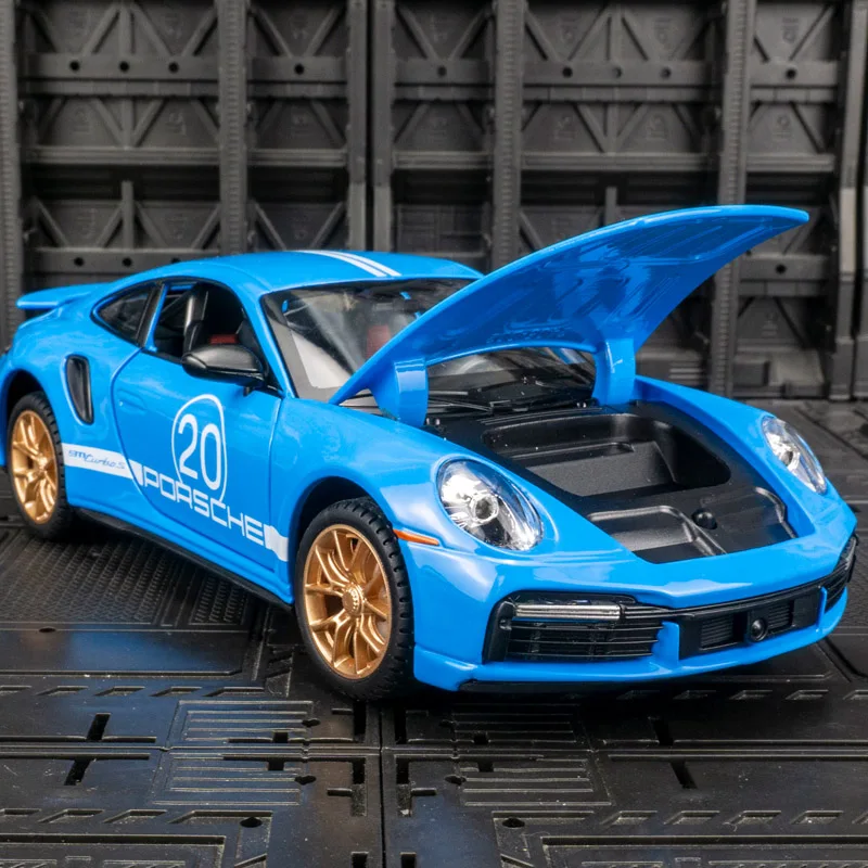 Simulation de voiture de sport Turbo S en alliage métallique moulé sous pression, modèle de voiture, son et lumière, nervure arrière, collection de jouets pour enfants, cadeau, 1:24, 911