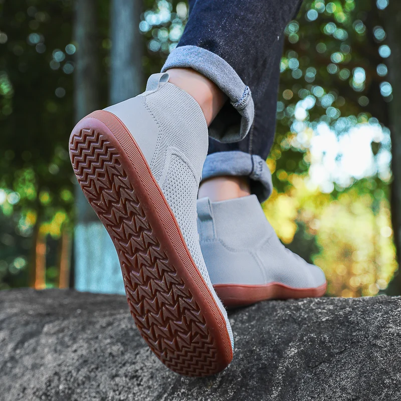 Mid-Top Barfußschuhe Unisex mit breiter Zehenbox, Trailrunning-Sneaker für Herren und Damen, Zero Drop Schnürschuhe, Outdoor-Wanderschuhe, rutschfeste Stiefel – Detail 6