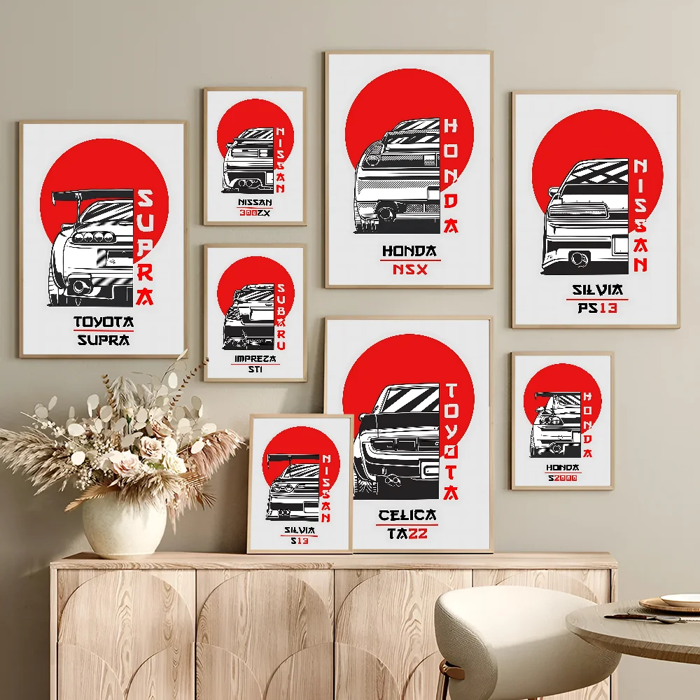 80s Japan Car Nissan Skyline R34 Vintage Posters Sticky Retro Kraft Paper Sticker DIY Room Bar Cafe Kawaii Room Decor