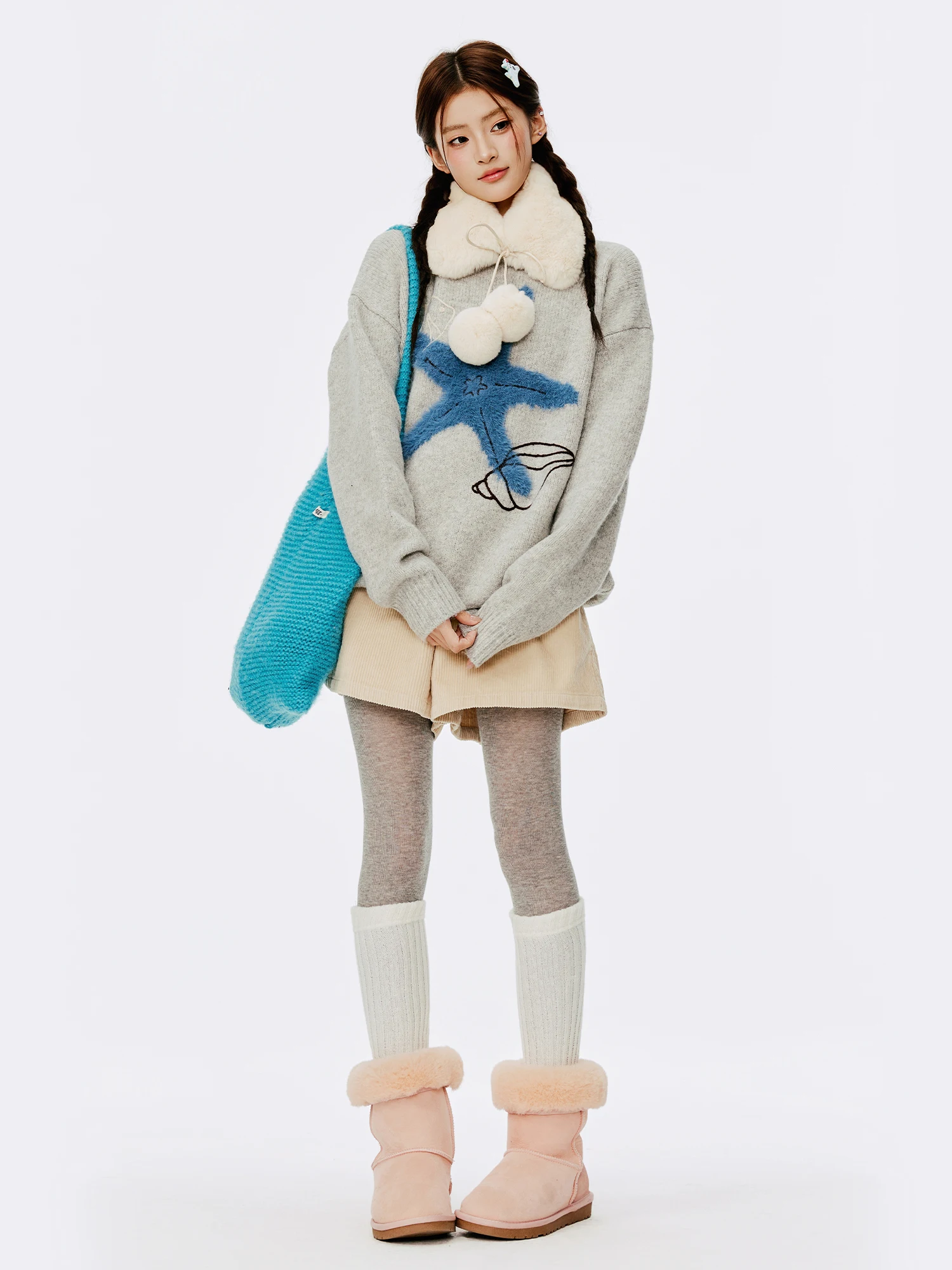 

Модный корейский вязаный свитер с вышивкой звездами для женщин, свободный крой, длинный рукав, теплый, осенне-зимний, новинка, топ