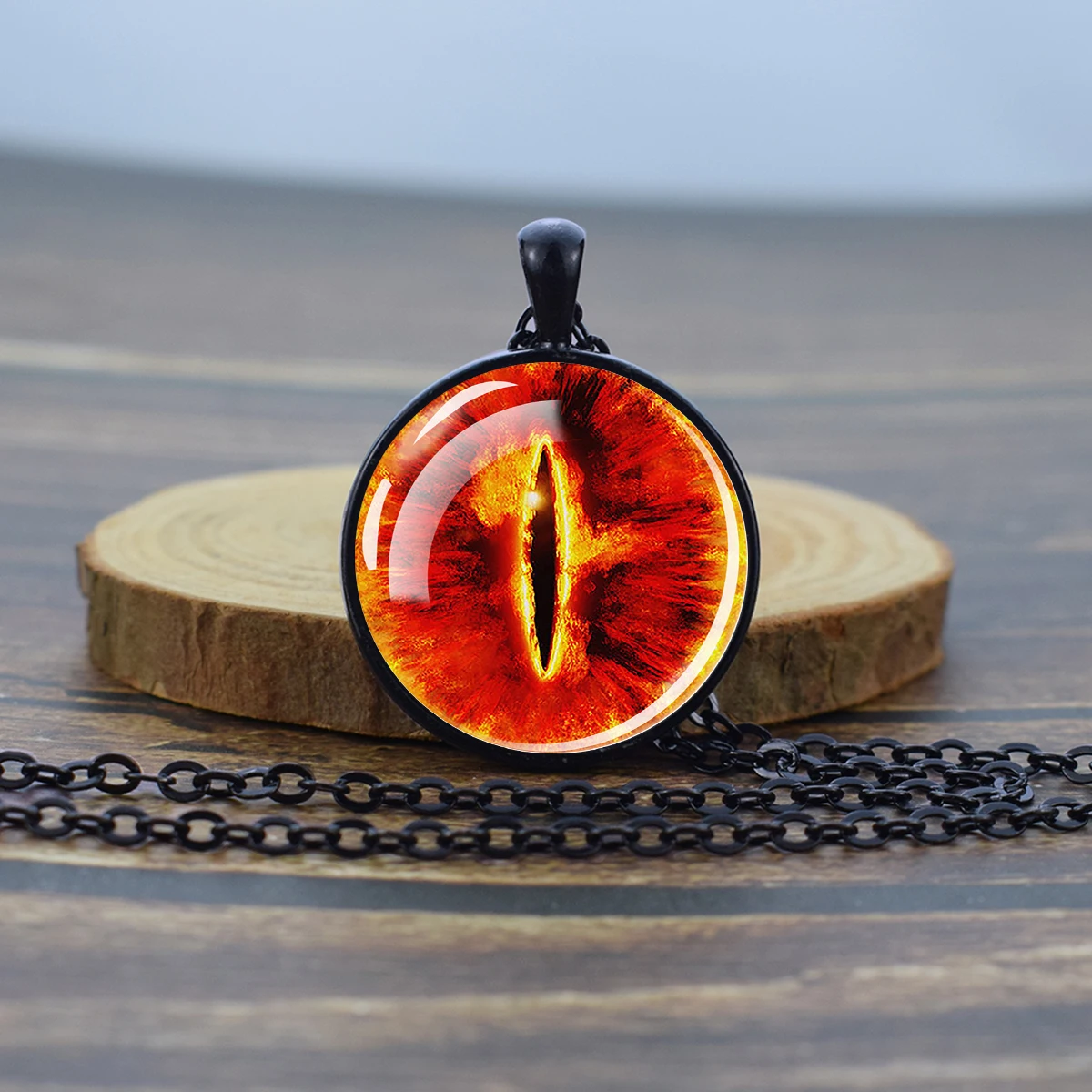 Sauron Eye Necklace Evil Eyes Glass Dome Pendant Black Chain Necklace Evil Eye Jewelry