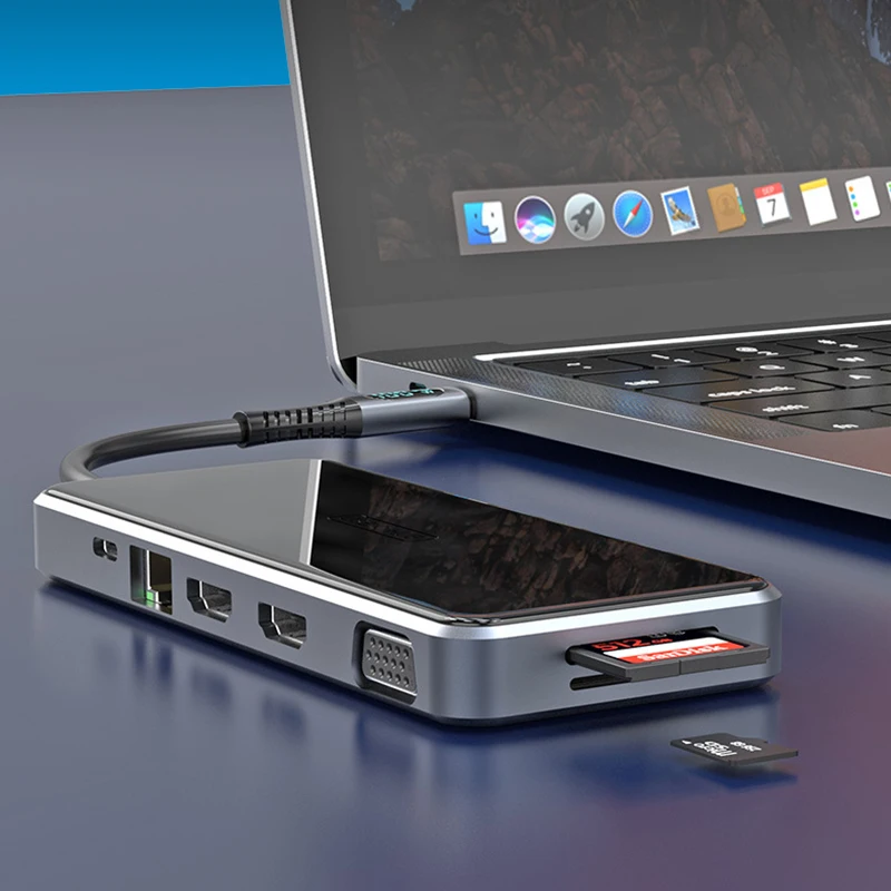 USB Tipe-C MST HUB USB-C docking station 2x hdmi untuk aksesori laptop MacBook Thunderbolt Dock HD Mac mini Dell Lenovo HP ASUS