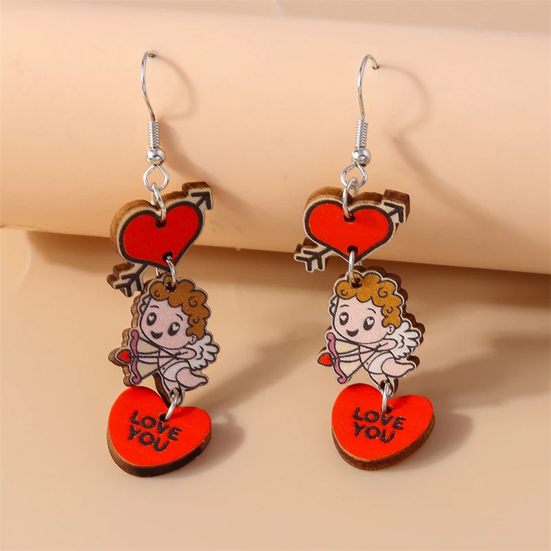 

Cute Wooden Love Heart Drop Earrings for Women Girls Party Festival Jewelry Gifts