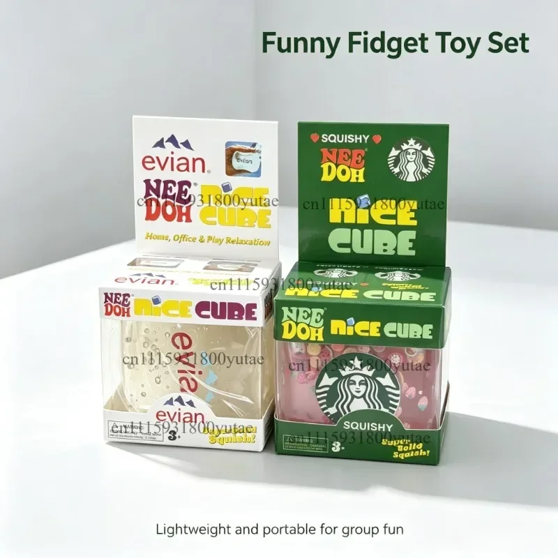 NeeDoh Nice Cube Squeeze Fidget Toy Drink Brand Series Squishy Cube Stress Relief Sensory Toy for Kids Adults Party Gift