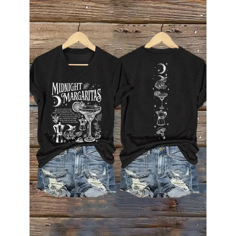 ilstile Women's Halloween Midnight Print T-Shirts Summer Short Sleeve Casual Loose V Neck Tops Tees NEW