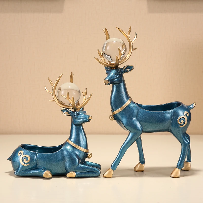 Nordic Deer Storage Box Resin Ornaments Fengshui Home Livingroom Figurines Decoration Cafe Desk Sculptures Crafts