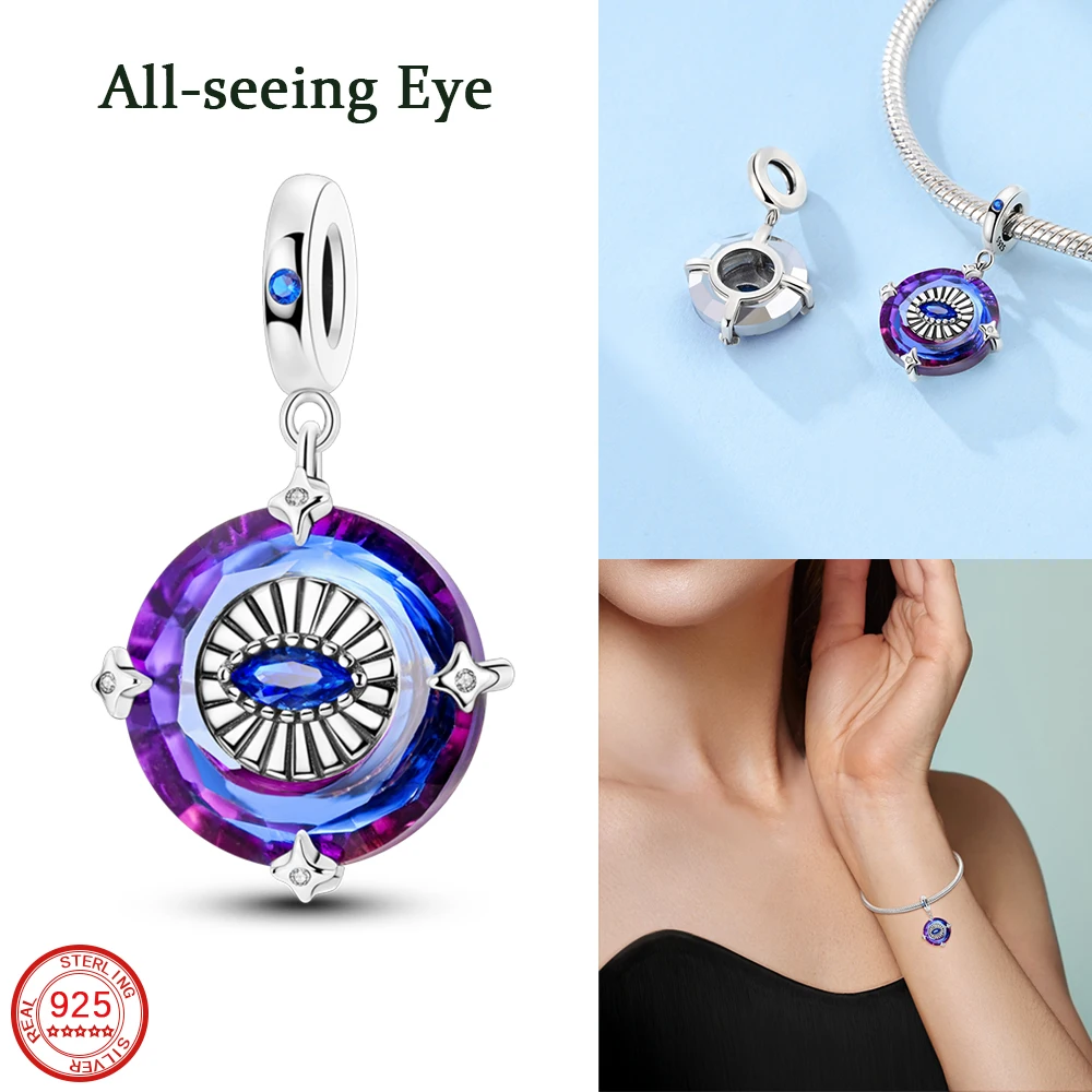 New Mysterious 925 Sterling Silver Round All Knowing Eye Charm Bead Bracelet Exquisite Fit DIY Jewelry Women's Gift Accessories