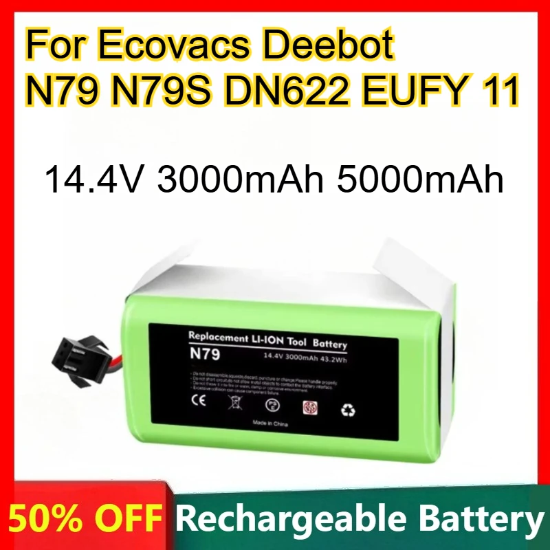 

14.4V Lithium Rechargeable Battery 3000mAh 5000mAh for Ecovacs Deebot N79 N79S DN622 EUFY 11 Sweeper Replace The Battery