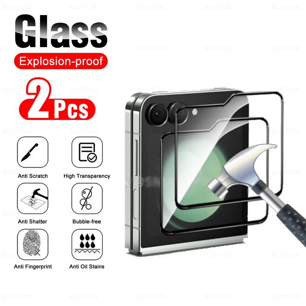 2ชิ้นกระจกนิรภัยด้านหลังสำหรับ Samsung Galaxy Z Flip6ป้องกันหน้าจอ5G สำหรับ Samsung Z พลิก6 ZFlip6ความปลอดภัยฟิล์มป้องกัน Flip6