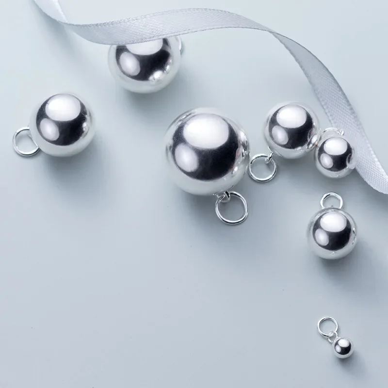 TrustDavis Real 925 Sterling Silver 5 6 7 8 10 12 16 18 20 22 24mm Ball Beads Pendant Handmade DIY Accessories Jewelry HY952