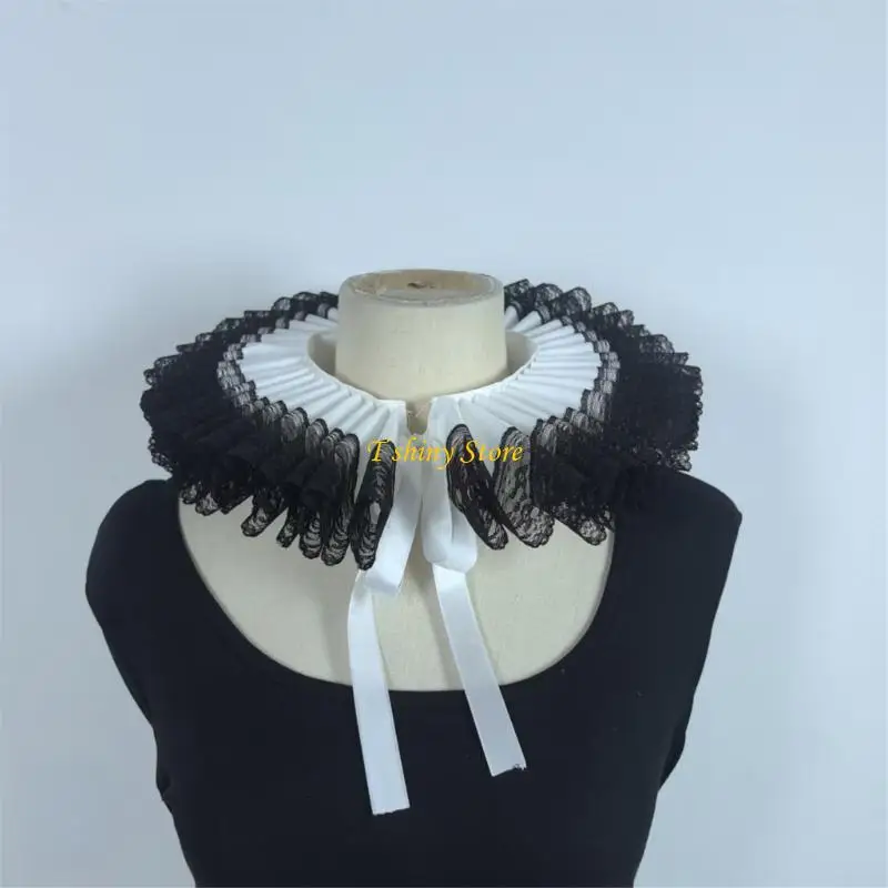 n58f-elegant-renaissances-ruff-collar-for-men-women-and-kids-soft-polyester-adjustable-neckwear-for-prom-event-and-costume