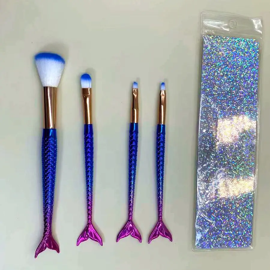 4 mermaid makeup brush set gradient color makeup brushes eyeshadow make up makeup set beauty  tools Kit yeux  cosmetic  brochas