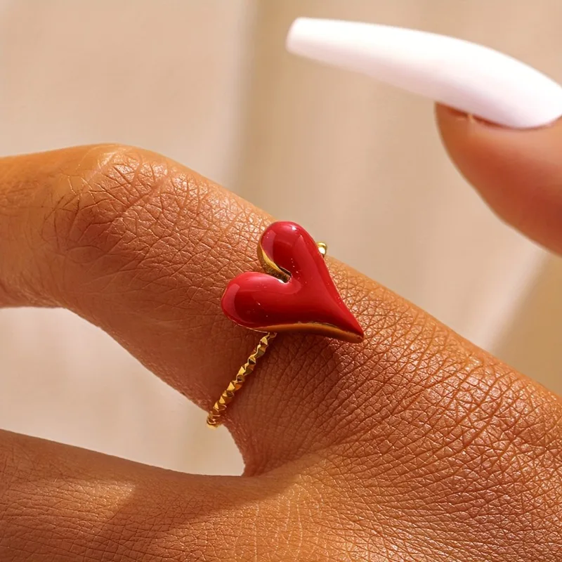 Nuevo anillo abierto personalizado creativo de Color rojo en forma de corazón, tendencia de moda para mujer, joyería para fiesta y boda, accesorios, regalos