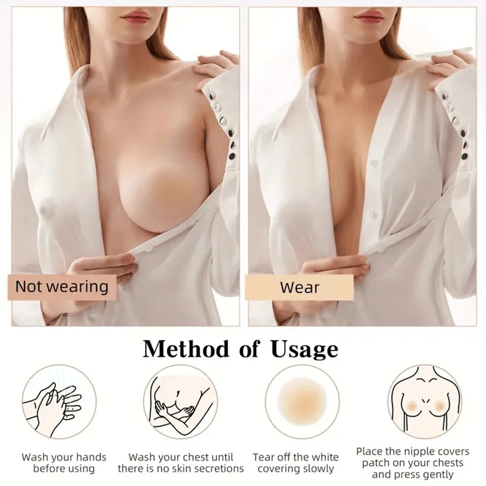 Copricapezzoli appiccicosi riutilizzabili senza colla Nessuna traccia Pasties per il seno non adesivi Reggiseno appiccicoso invisibile Petali del seno Adesivo per il petto delle donne