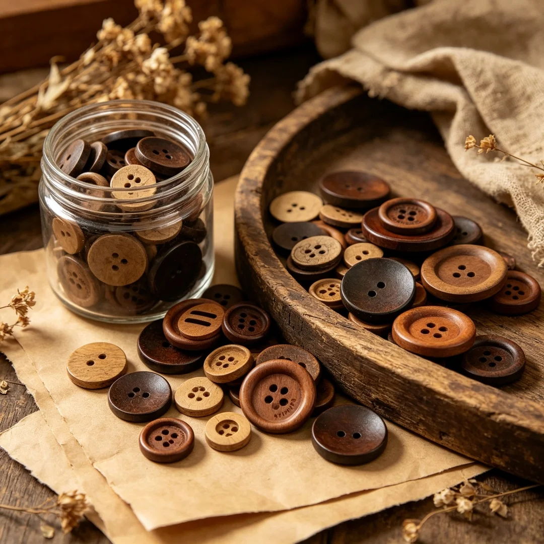 70/150PCS Mixed Natural Wood Color Coconut Buttons 2 Holes for DIY Handcraft Retro Decoration Sewing Craft Supplies