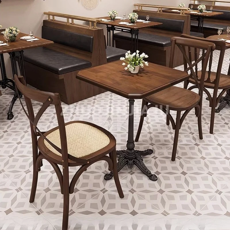 Nordic Creative Café Tables Modern Coffee Shop Western Restaurant Booth Solid Wood Table Chair Set Commercial Furniture FYCT