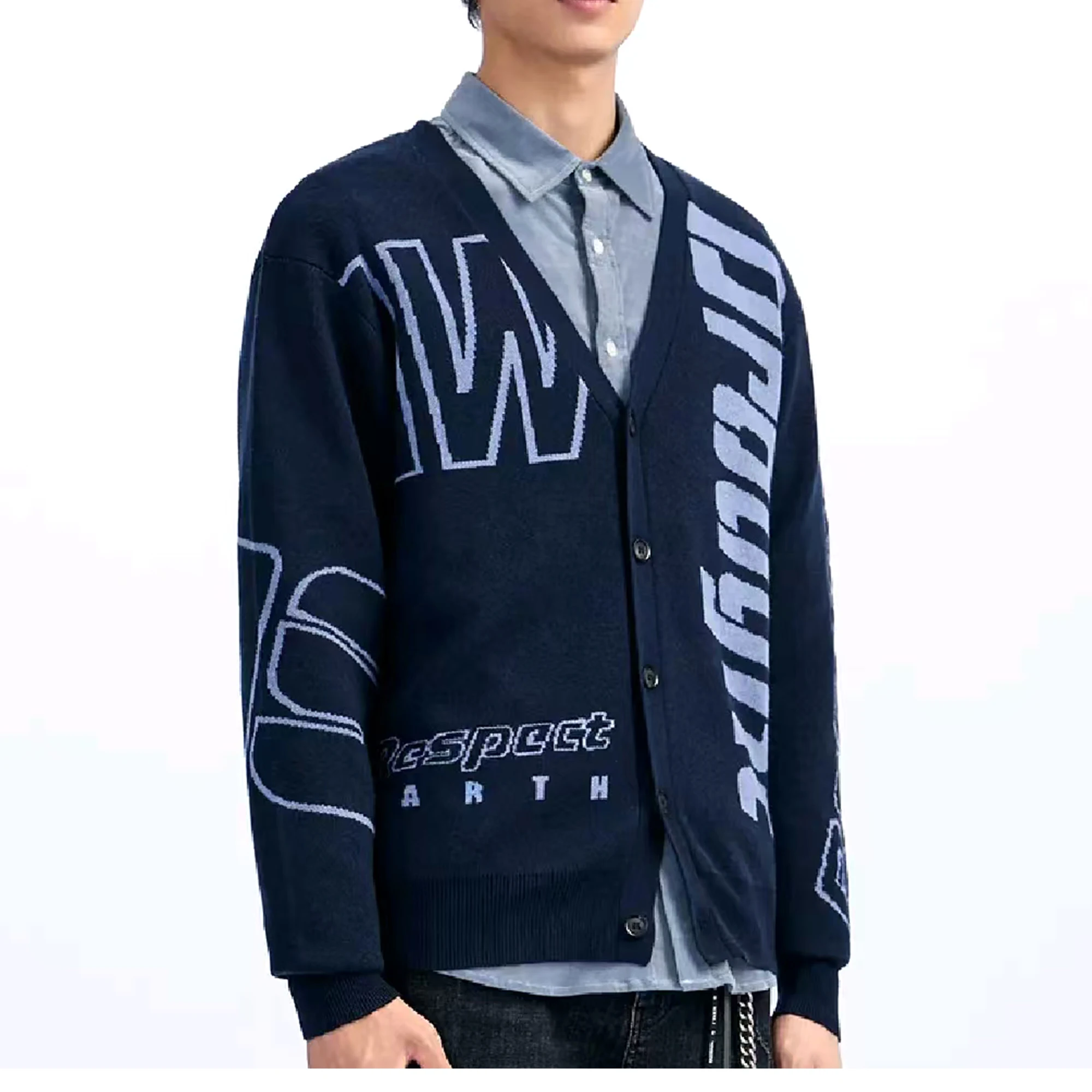 

Small Size Special 47 Wool Faion k Blue V-ne Autumn Winter Men's Open Cardigan Sweater G 0520 Warm Long Sve Knitted...