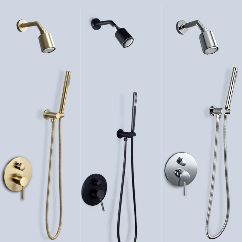 Chrome Shower Faucet Handheld 2 Ways Shower Set Concealed Valve High Pressure Rain Head Embed Box Wall Mounted Hot &Cold Mixer