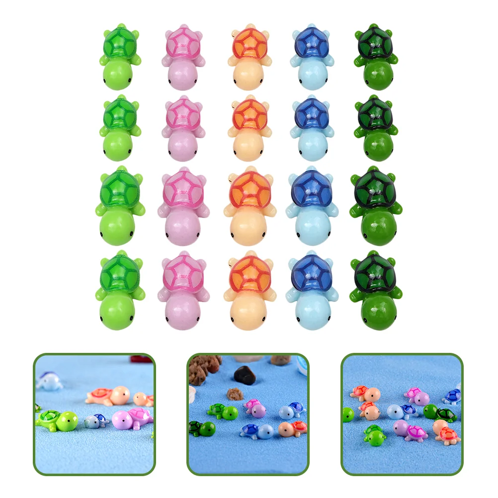 20 Pcs Small Figurines Mini Turtle Synthetic Resin Tortoise Figure Cake Bonsai Animal