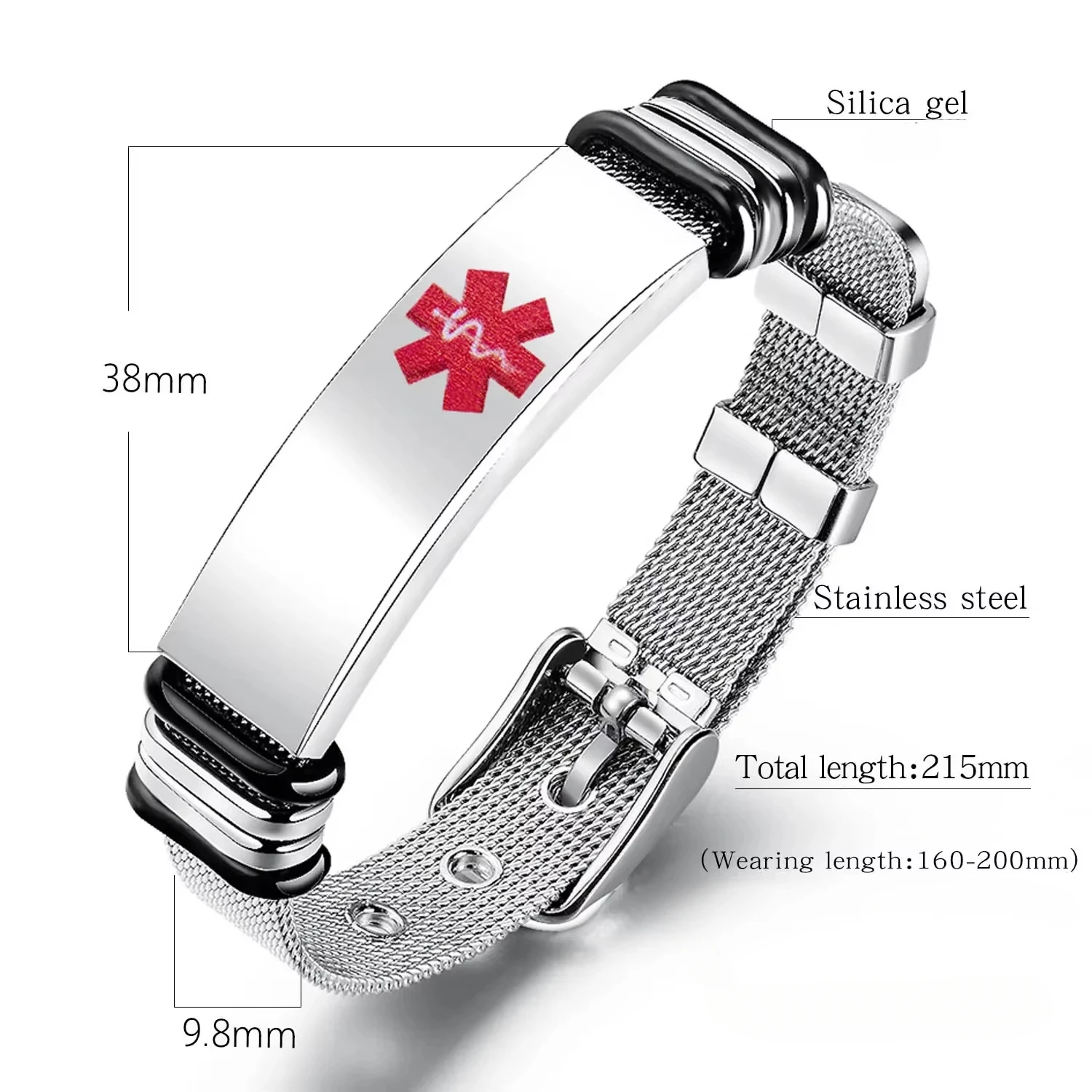 New Stainless Steel Personalized DIY Medical Alert ID Band Bracelet for Men Woman SOS ICE Wristband Customized Engraving Jewelry