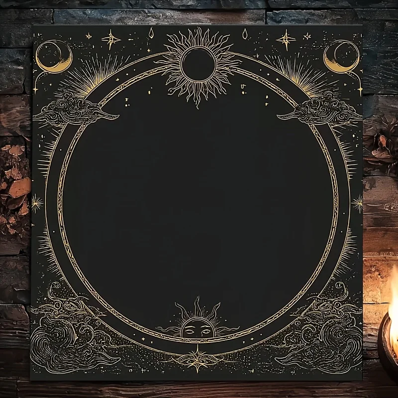 VIKAMA Sun Moon Cloud Tarot Altar Cloth Black Golden Border Witchy Table Mat for Divination Tarot Card Reading