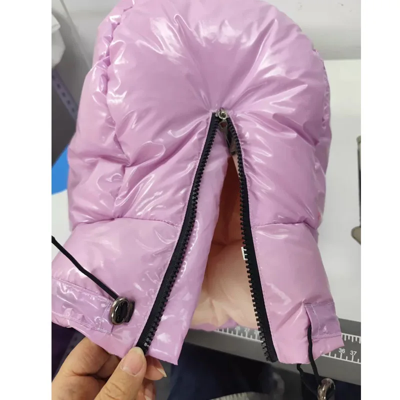 Handmade ABDL Adult Down Filled Cap Hat Soft Fluffy Gloss Waterproof Hood COS Urltra-Light Wrap Warm Hat With Zipper 56-66cm