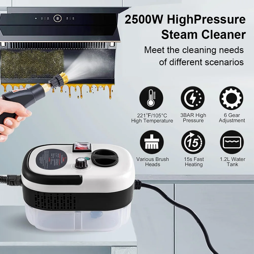 2500W Steam Cleaner 6 Gear Adjustable High Pressure & Temperature Steamer Multipurpose Steam Cleaners Portable Cleaning Machine
