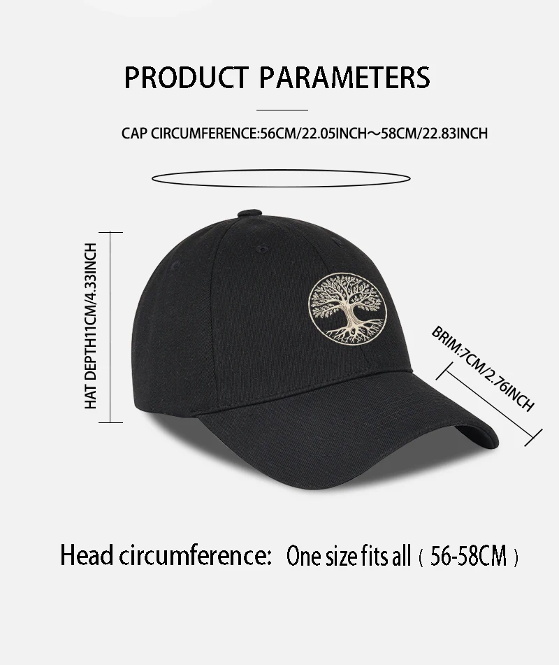 Spirituelle Baseballkappe mit Baum des Lebens-Aufdruck und weichem Schirm | Verstellbarer Sonnenhut | Unisex Outdoor & Casual Dad Cap – Detail 10