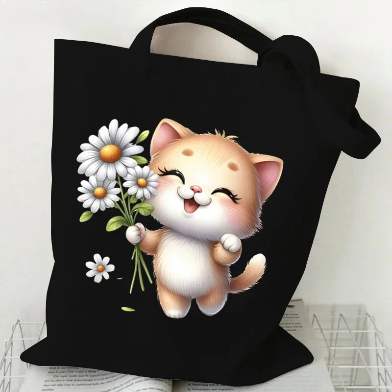 Japanese Style Lazy Cats Print Handbags Women Cartoon Animal Kitten Shopper Shopping Bags Reusable Fashion Trend Shoulder Bags