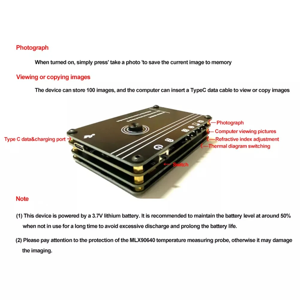 Battery Operated Thermal Imaging Device Thermometer Infrared Sensor Field Of View 55 *35 Image Storage 100 Files