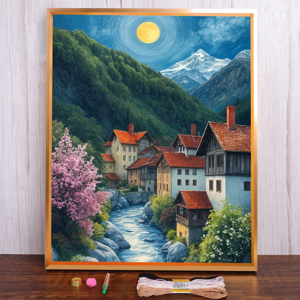 

Landscape Moon Night Printed Cross Stitch Complete Kit Embroidery Sewing Knitting Handiwork Craft Different Wholesale Promotions