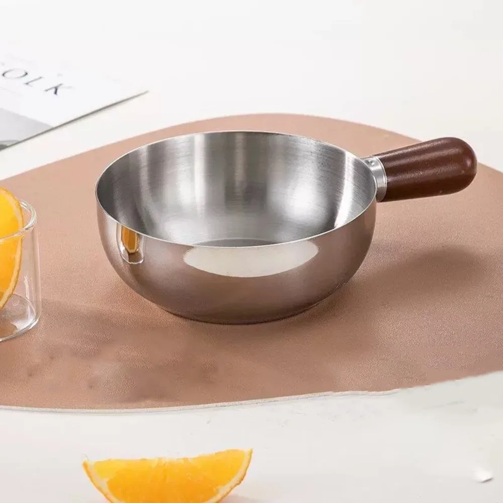 

Heat-Resistant Stainless Steel Bowl High Temperature Resistant Thick Wooden Handle Bowl Drop Resistant Anti Scalding