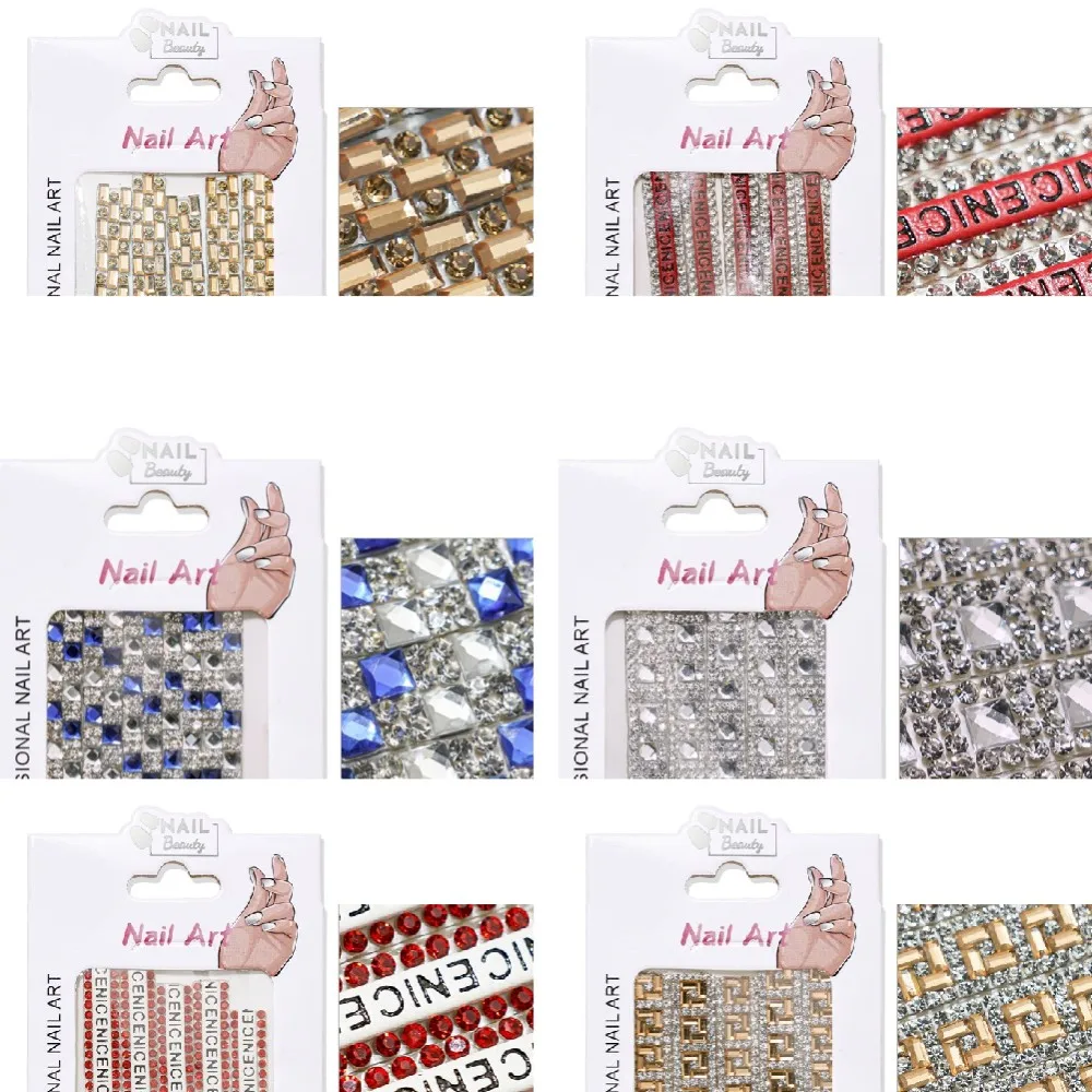 

5Strips Gem Alloy Chain For Nails 18 Colors Diamond Gems Covered With Golden Chains Nails Decoration DIY Manicure Accessories