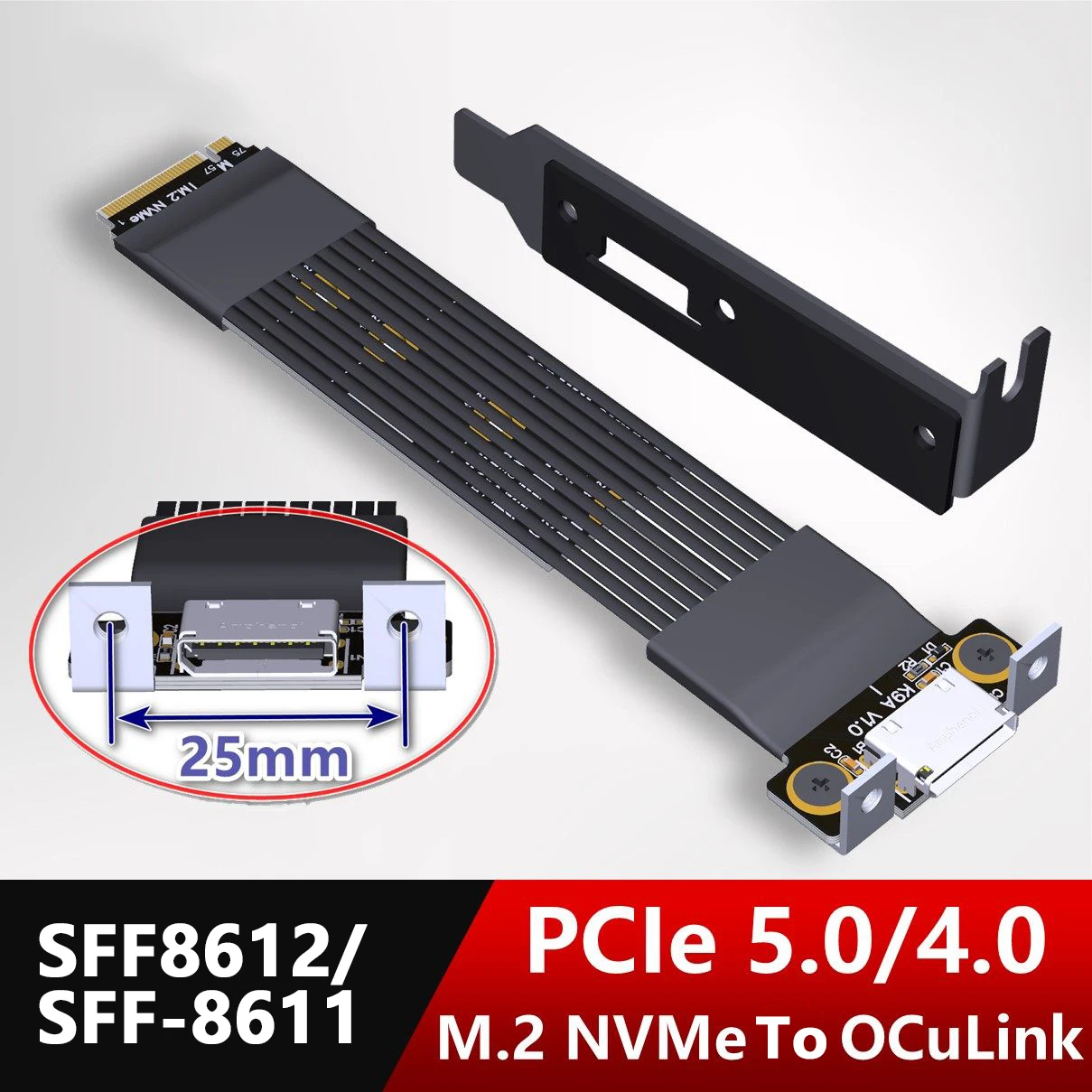

Кабель-адаптер M.2 NVMe на OcuLink PCIe 5.0 x4 SFF-8611/8612, поддерживает подключение к док-станции для видеокарты