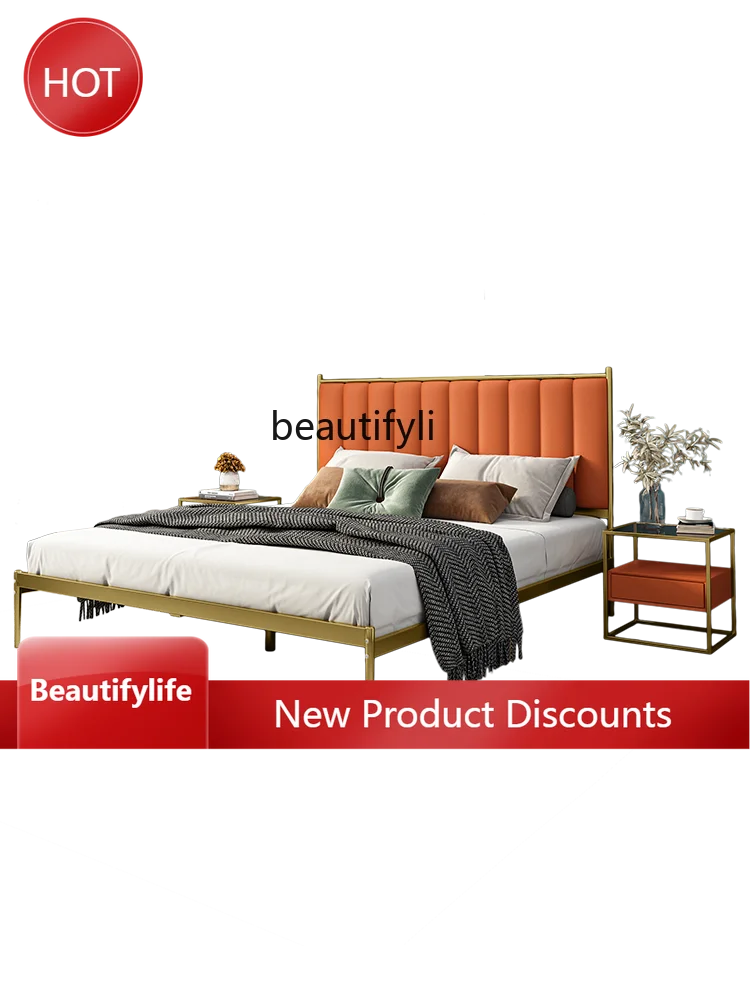 Iron Double 1.5 M Iron Frame Nordic Light Luxury and Simplicity Princess Rental House 1.8M Single Bed