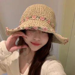 Flower Straw Hats Women Summer Sun Hat Woman Summer Beach Sun Caps Panama Lady Casual Sun Hats for Women Straw Hat