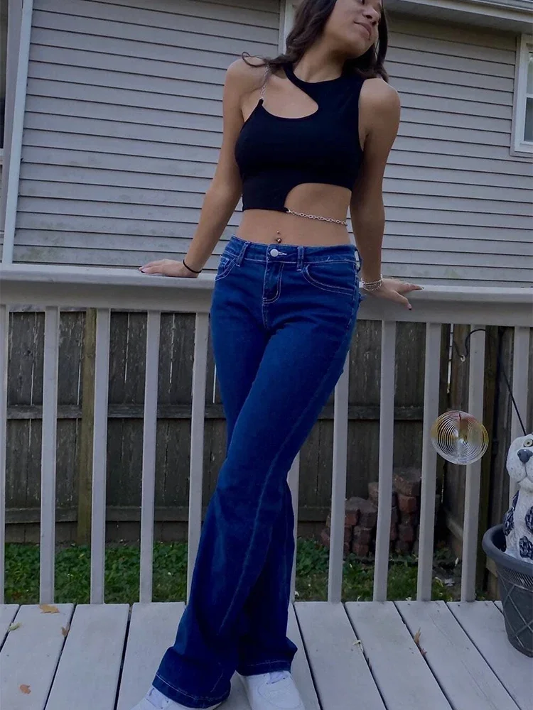 Krótki top z dzianiny prążkowanej z wycięciami, damski, letni, styl Y2K, odzież high street, grunge, asymetryczny dekolt, bez rękawów, streetwear