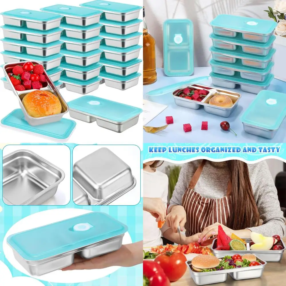 

Набор из 20 контейнеров для еды из нержавеющей стали объемом 30 унций с силиконовыми крышками - герметичные, многоразовые, пригодные для мытья в посудомоечной машине, бенто-боксы (синие)