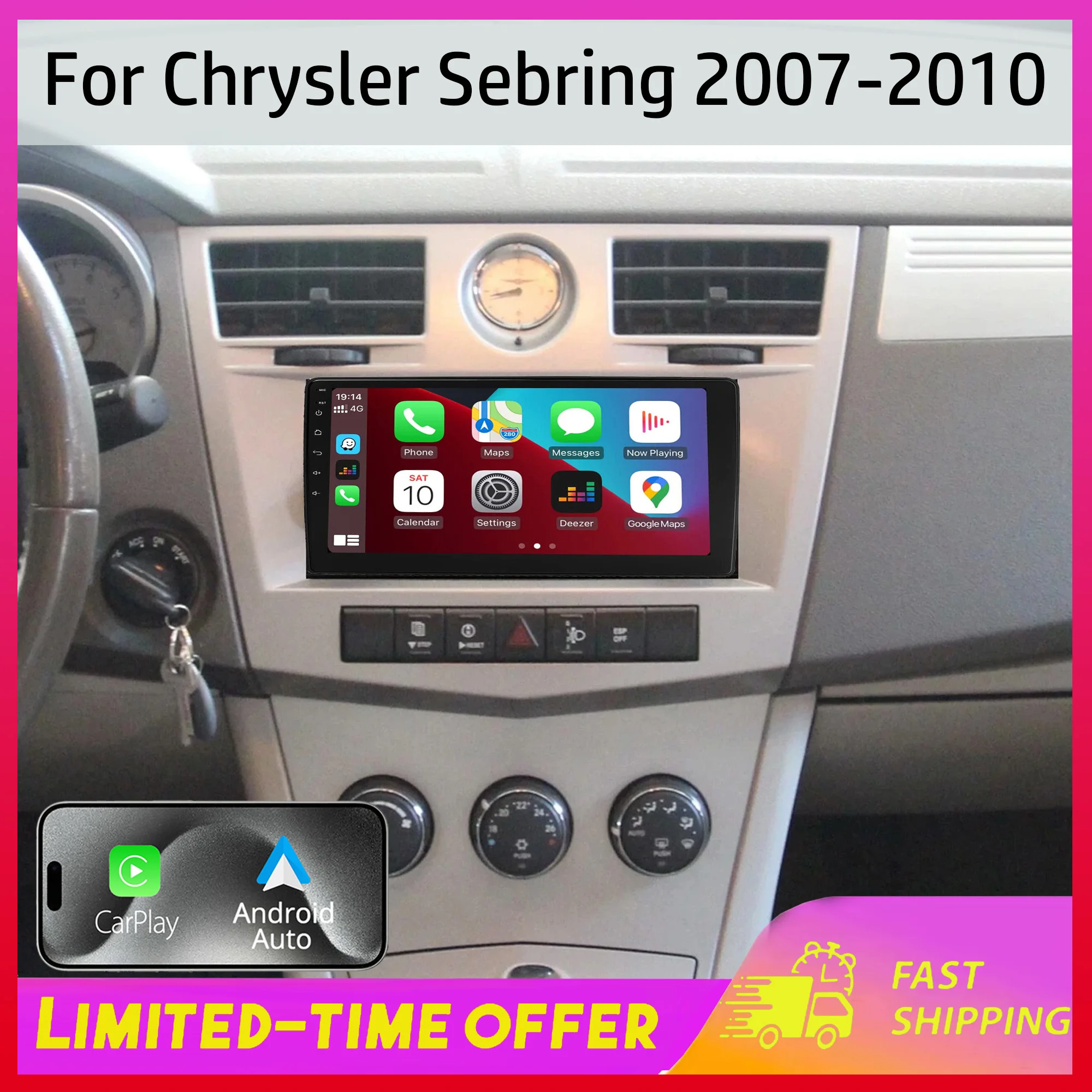 

10-дюймовая автомагнитола Android 15 с GPS-навигацией для Chrysler Sebring 2007-2010, поддержка Carplay и Android Auto, мультимедийный плеер
