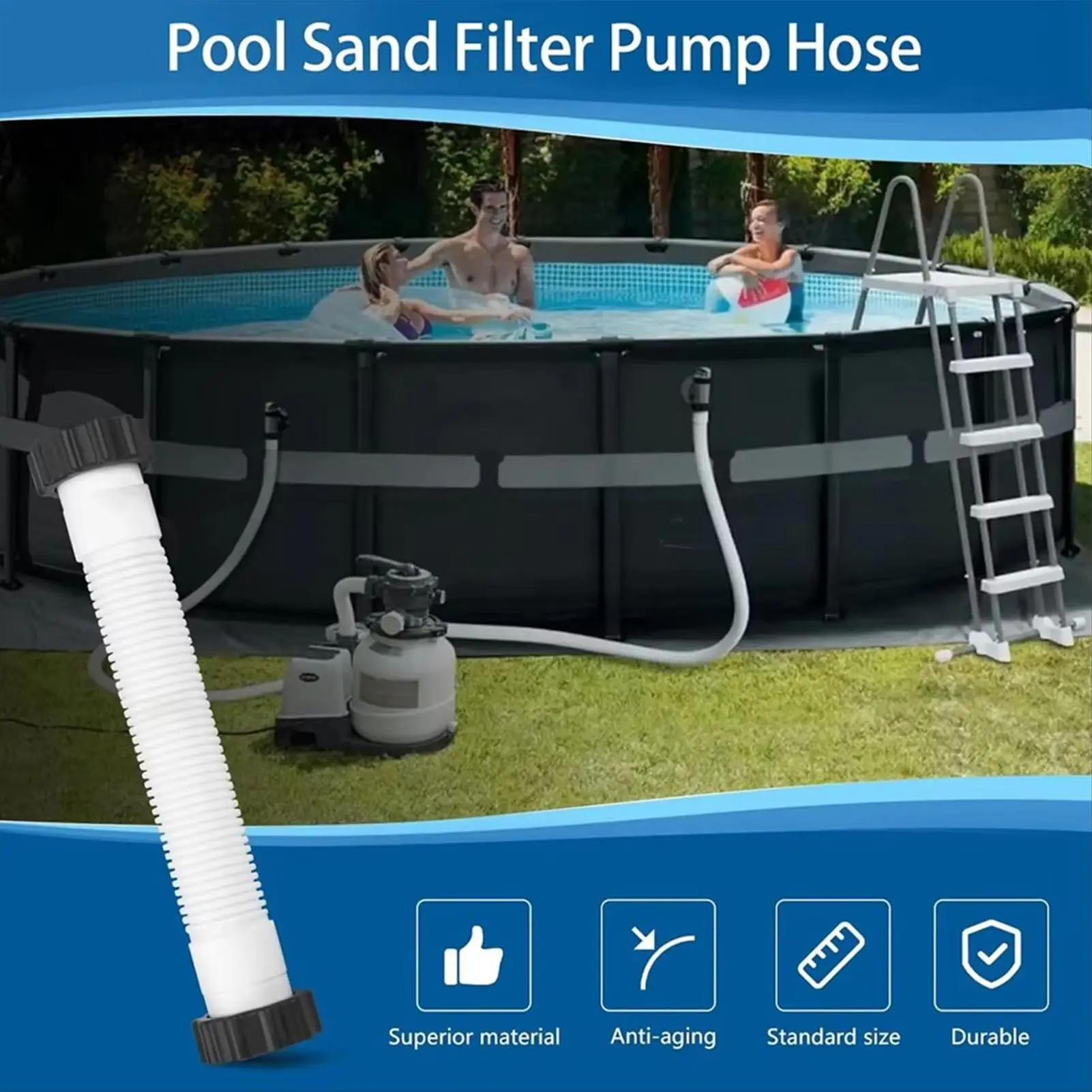 Pool Hose Upper Ground Pool Filter Hose Pipe Parts 1.5inch Connection For Sand Saltwater Systems Swimming Lawn Garden