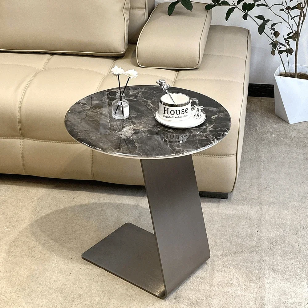 Italian Minimalist round Sofa Creative Side Table Light Luxury High Sense Designer Model Modern Minimalist Marble Corner Table
