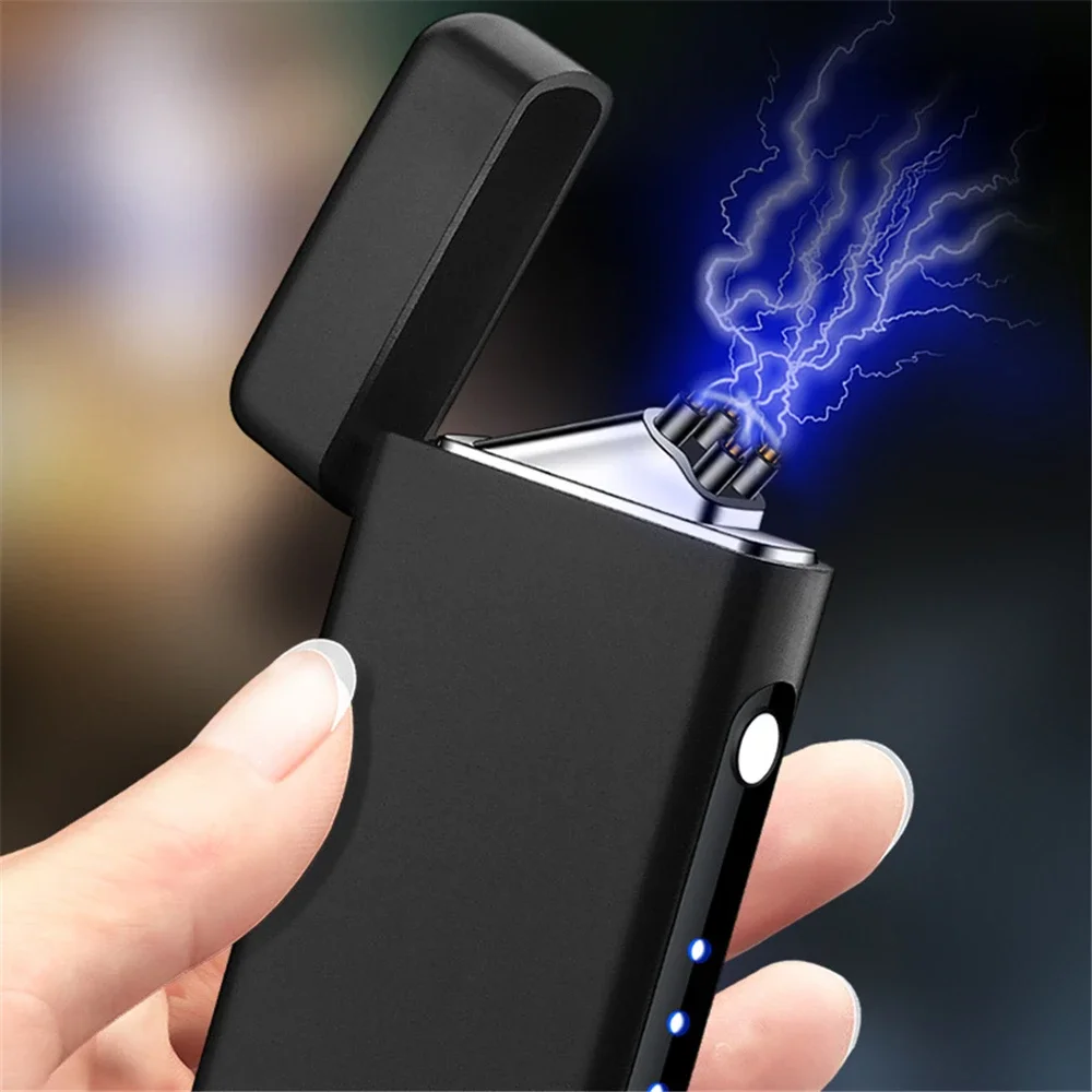 USB Lighter Type-C Dual Arc Plasma Lighter Electronic Flameless Power Display Windproof Lighter Smoking Tools For Men\'s Gifts