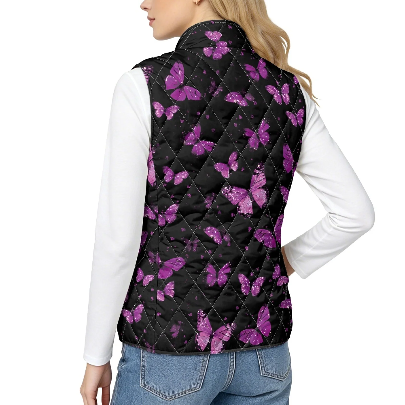 PENSTROLL Purple Glitter Horse Riding Gilet Ladies Casual Quilted Jacket Vest Padded Gilet Jacket for Vacation Outdoor