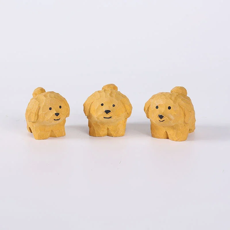 Handmade Wooden Carved Animals For Figurine Decor Statues Dog Figure Collectibles Wood Carving Miniature Gift For Animal Lover