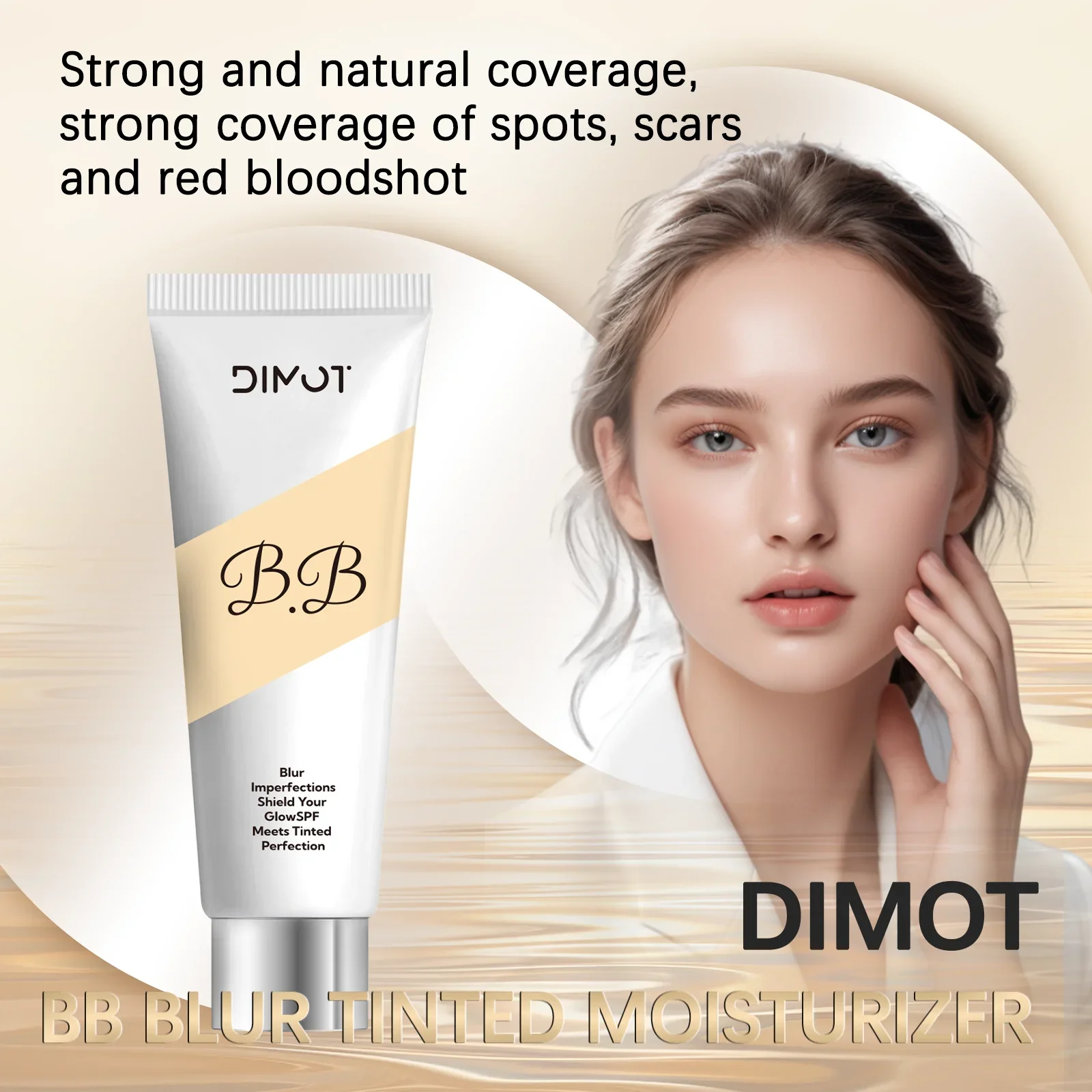 كريم DIMOT الواقي من الشمس BB 50 جرام حماية من الشمس SPF، مكياج مرطب مع تغطية لا تشوبه شائبة وتأثير تفتيح، برايمر للبشرة العادلة