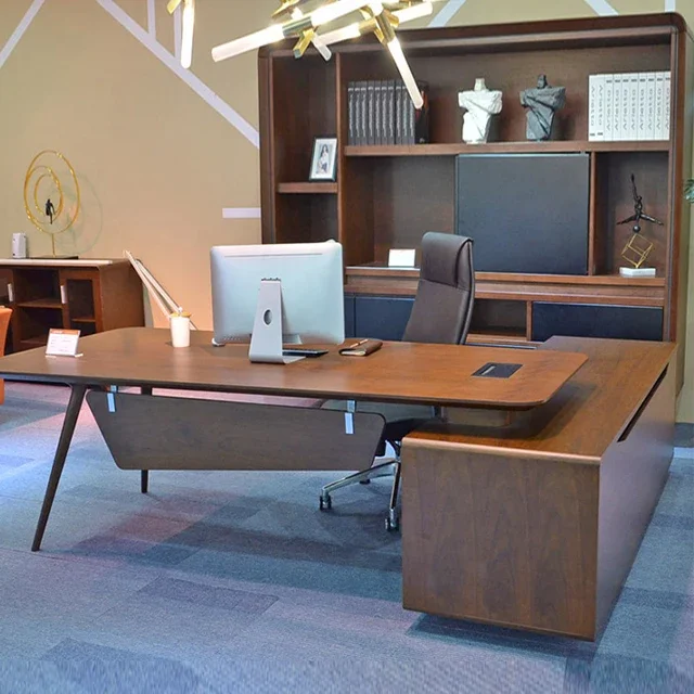 

-Cheap price modern simple style MDF material L shape boss ceo office desk executive desk with cabinet