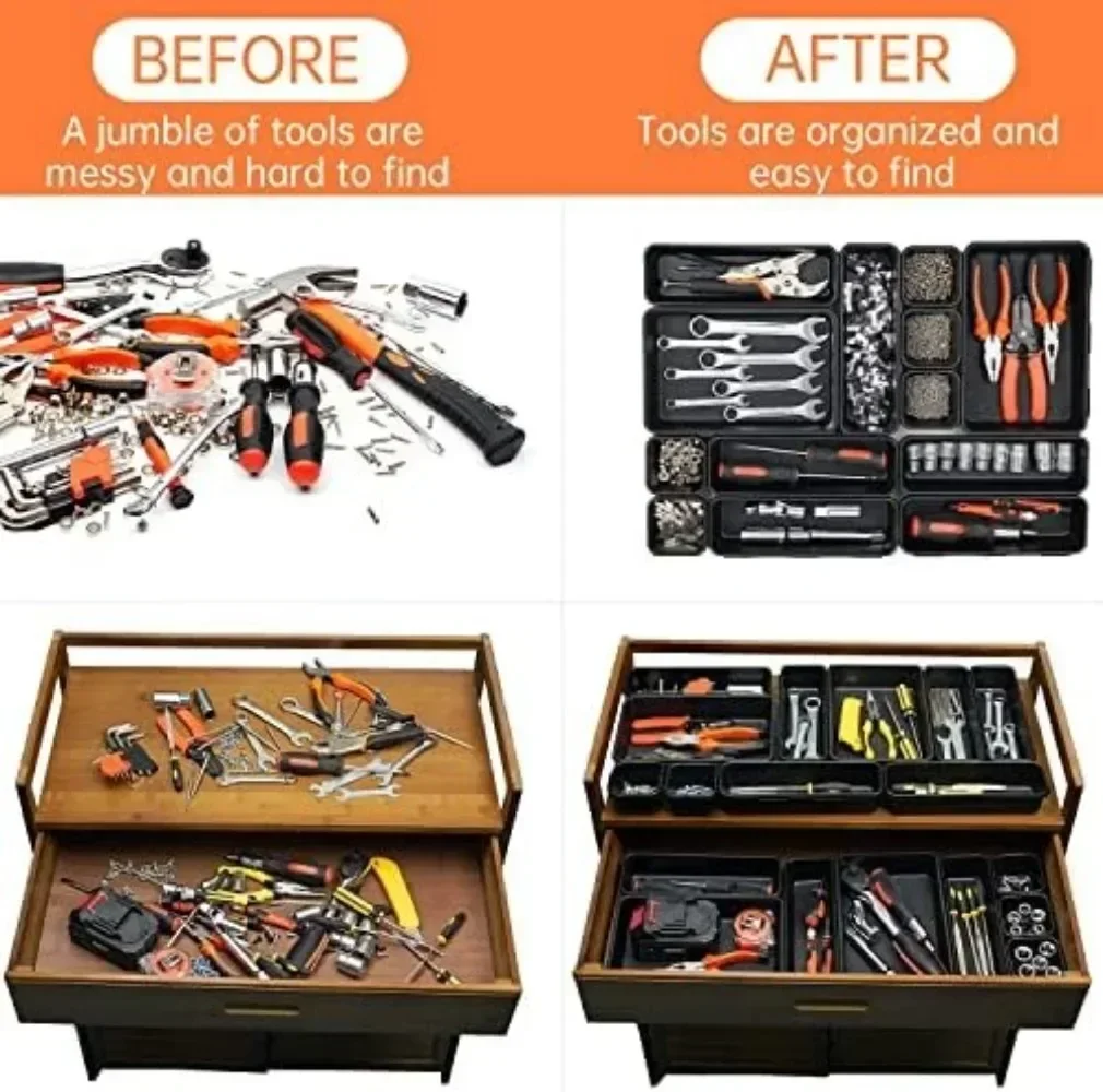 8/16/32pcs Tool Box Organizer Tray Dividers Set Workbench Cabinet Bins Tool Chest Drawer Organization Garage Hardware Tool Tray