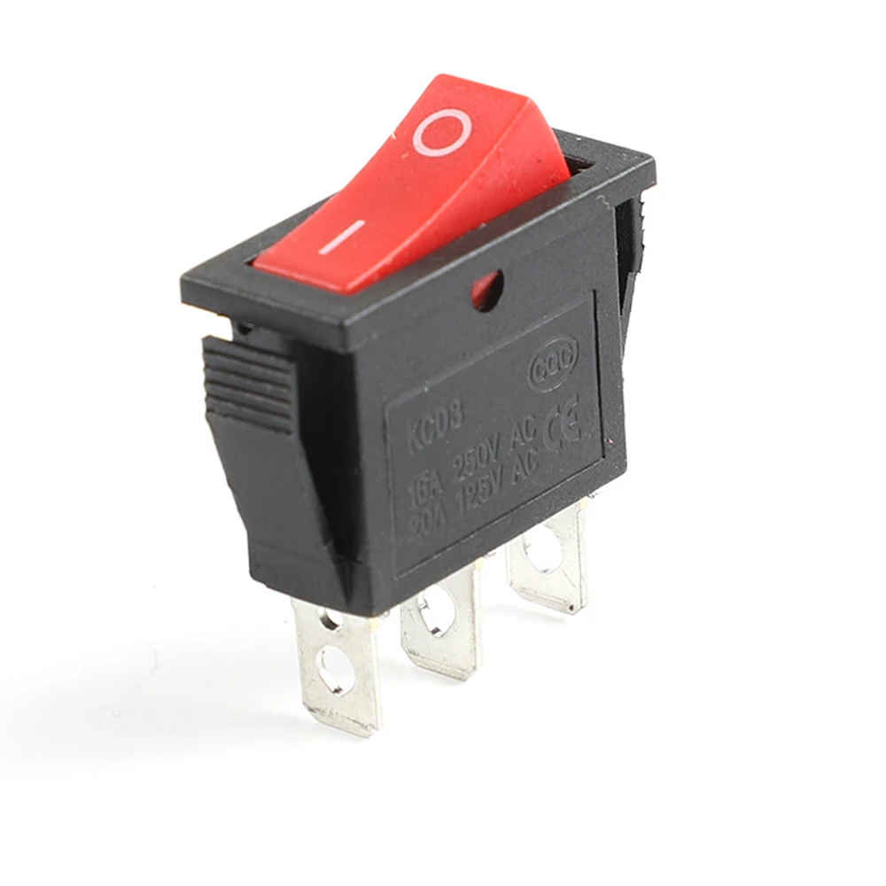 5pcs KCD3 ship type switch three pin red cover high-power electric fryer switch 16A/250VAC 20A/125VAC no light three pin